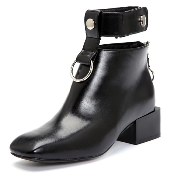 Black Metal Ring Ankle Cuff Blunt Head Grunge Chelsea Boots Shoes