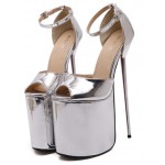 Silver Shiny Mirror Peeptoe Platforms Stiletto High Heels Sandals Shoes