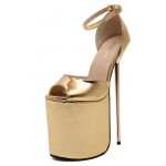 Gold Shiny Mirror Peeptoe Platforms Stiletto High Heels Sandals Shoes