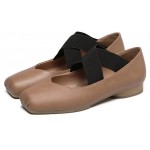 Khaki Cross Straps Ballets Ballerina Flats Shoes