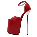 Red Patent Leather Peeptoe Platforms Stiletto High Heels Sandals Shoes
