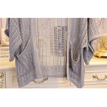 Grey Crochet Lace Batwing Short  Sleeves Cardigan Outer Jacket