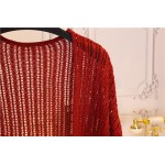 Burgundy Crochet Lace Batwing Short Sleeves Cardigan Outer Jacket