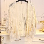 Cream Crochet Lace Batwing Short Sleeves Cardigan Outer Jacket