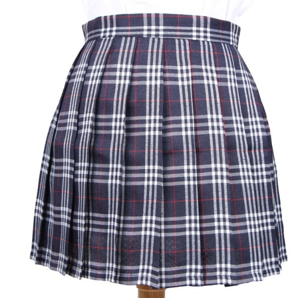 Blue Navy Check Tartan Plaid Scotland Checkers Lolita Cosplay Pleated A Line Mini Skirt