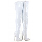 White Glossy Thigh High Pointed Head Stiletto High Heels Night Club Cosplay Long Boots