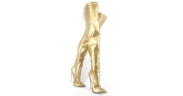 thigh high gold heels