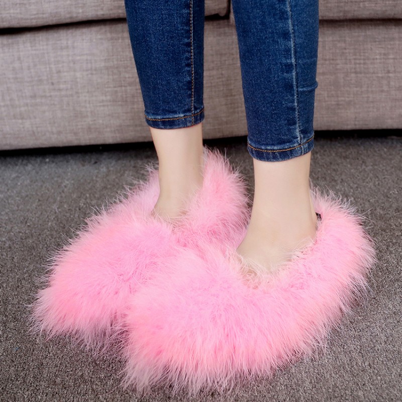 Pink Furry Fuzzy Long Fur Flats Loafers 
