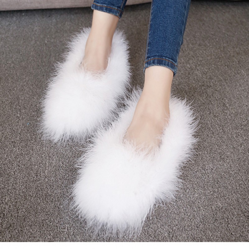 White Furry Fuzzy Long Fur Flats 