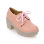 Pink Lace Up Platforms Chunky Heels Oxfords Shoes