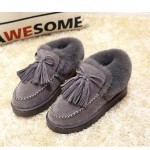 Grey Woolen Tassels Chunky Suede Short Ankle Snow Boots Shoes