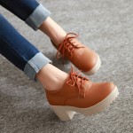 Brown Lace Up Platforms Chunky Heels Oxfords Shoes
