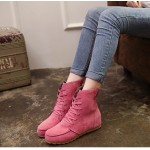 Pink Suede Lace Up High Top Flats Combat Booties Boots Shoes