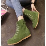 Green Suede Lace Up High Top Flats Combat Booties Boots Shoes