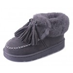 Grey Woolen Tassels Chunky Suede Short Ankle Snow Boots Shoes
