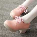 Pink Lace Up Platforms Chunky Heels Oxfords Shoes