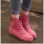 Pink Suede Lace Up High Top Flats Combat Booties Boots Shoes