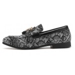 Grey Black Snake Print Patterned Tassels Loafers Dapperman Dress Shoes Flats