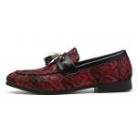 Red Black Snake Print Patterned Tassels Loafers Dapperman Dress Shoes Flats