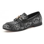 Grey Black Snake Print Patterned Tassels Loafers Dapperman Dress Shoes Flats