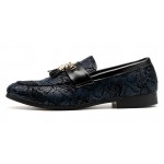 Blue Black Snake Print Patterned Tassels Loafers Dapperman Dress Shoes Flats