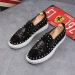 Black Suede Metal Spikes Skull Punk Rock Mens Loafers Sneakers Shoes Flats