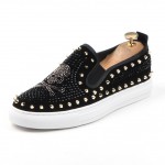 Black Suede Metal Spikes Skull Punk Rock Mens Loafers Sneakers Shoes Flats