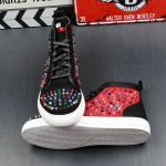 Black Red Rainbow Spikes High Top Punk Rock Mens Sneakers Shoes Flats