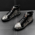 Black Spikes Embroidery High Top Punk Rock Mens Sneakers Shoes Flats