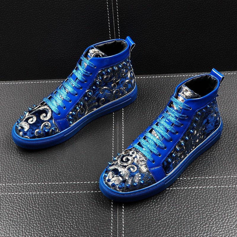 Men's Spikes Embroidery High Top Punk Rock Sneakers Shoes Flats