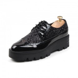 Black Glossy Patent Glitters Cleated Sole Mens Oxfords Loafers Dapperman Dress Shoes Flats