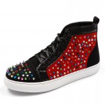 Black Red Rainbow Spikes High Top Punk Rock Mens Sneakers Shoes Flats