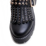 Black Metal Studs Tassels Grunge Punk Rock Studs Mid Boots Shoes