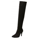 Black Suede Pointed Head Stretchy Over the Knee Stiletto High Heels Long Boots Shoes