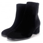 Black Velvet Blunt Head Heels High Top Boots Shoes
