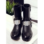 Black Diamantes Crystals Grunge Punk Rock Studs Mid Boots Shoes
