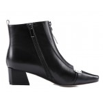 Black White Leather Blunt Head Zipper Ankle Chelsea Boots Shoes