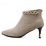 Khaki Suede Metal Chain Point Head Heels Ankle Boots Shoes