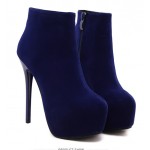 Blue Royal Velvet Platforms Stiletto High Heels Ankle Boots Shoes