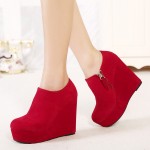 Red Suede Platforms Wedges Ankle Boots Shoes