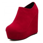 Red Suede Platforms Wedges Ankle Boots Shoes
