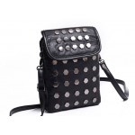 Black Hexagonal Metal Studs Punk Rock Mini Handphone Cross Body Strap Bag