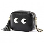 Black Gold Chain Cartoon Eyes Side Tassel Cross Body Strap Bag Handbag