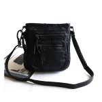 Black Washed Vintage Soft Lambskin Rider Cross Body Strap Bag Handbag