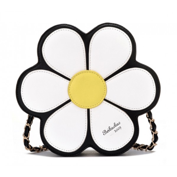 Black White Giant Camomille Flower Cross Body Strap Bag Handbag