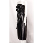 Black Leather PU Bow Bodycon Sexy Strapless Cocktail Punk Rock Gown Dress