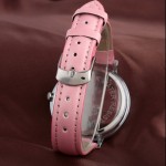 Pink Strap Diamante Purple Teddy Bear Round Dial Watch Gold Case 40mm