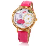 Pink Fushia Strap Diamante Princess Sofa Round Dial Watch Gold Case 40mm