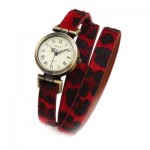Red Fur Leopard Long Belt Strap Bracelet Bangle Wristband Quartz Watch 25 mm