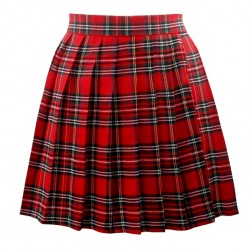 Red Plaid Tartan Scotland Checkers Lolita Cosplay Pleated A Line Mini Skirt